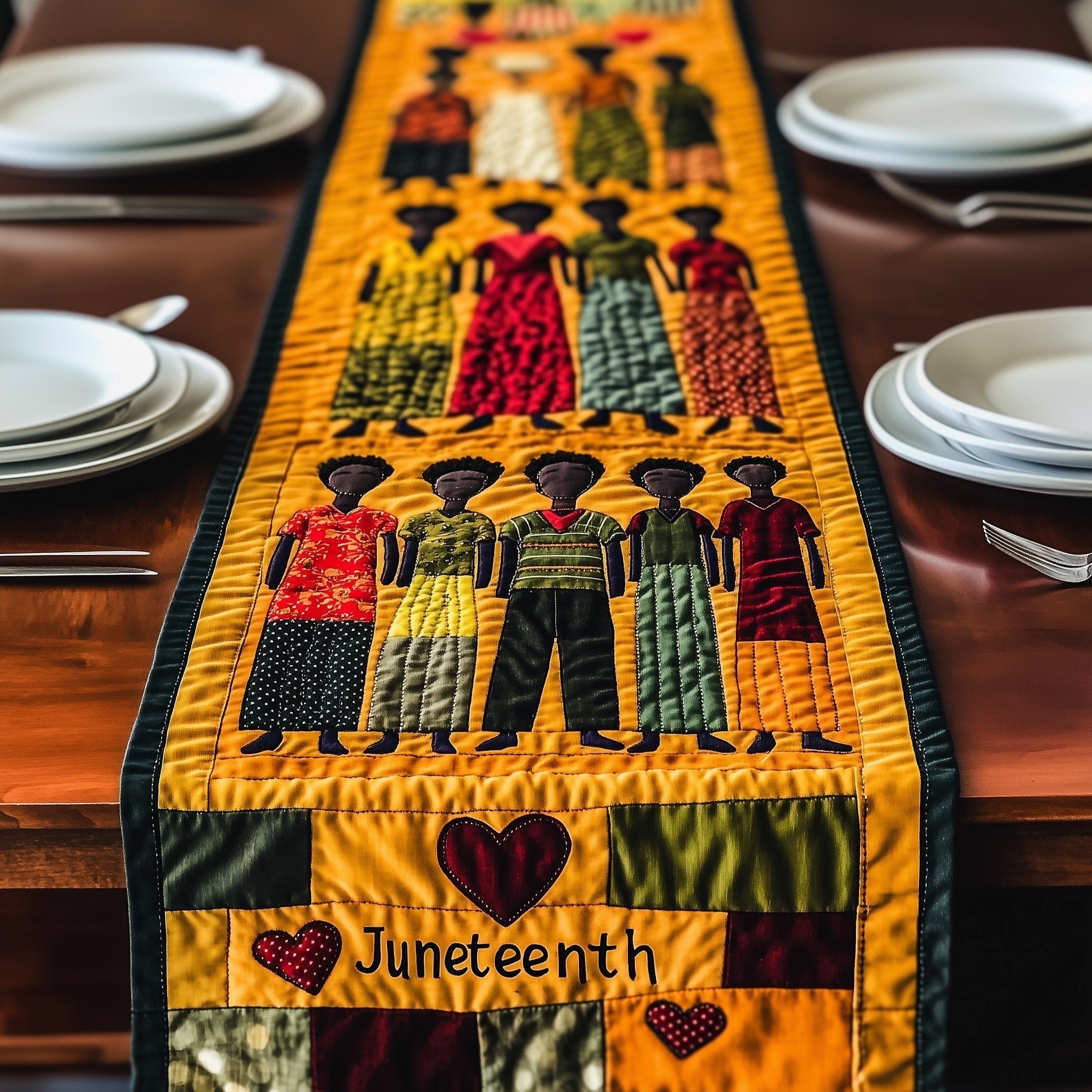 Juneteenth Family with Red Heart Table Runner