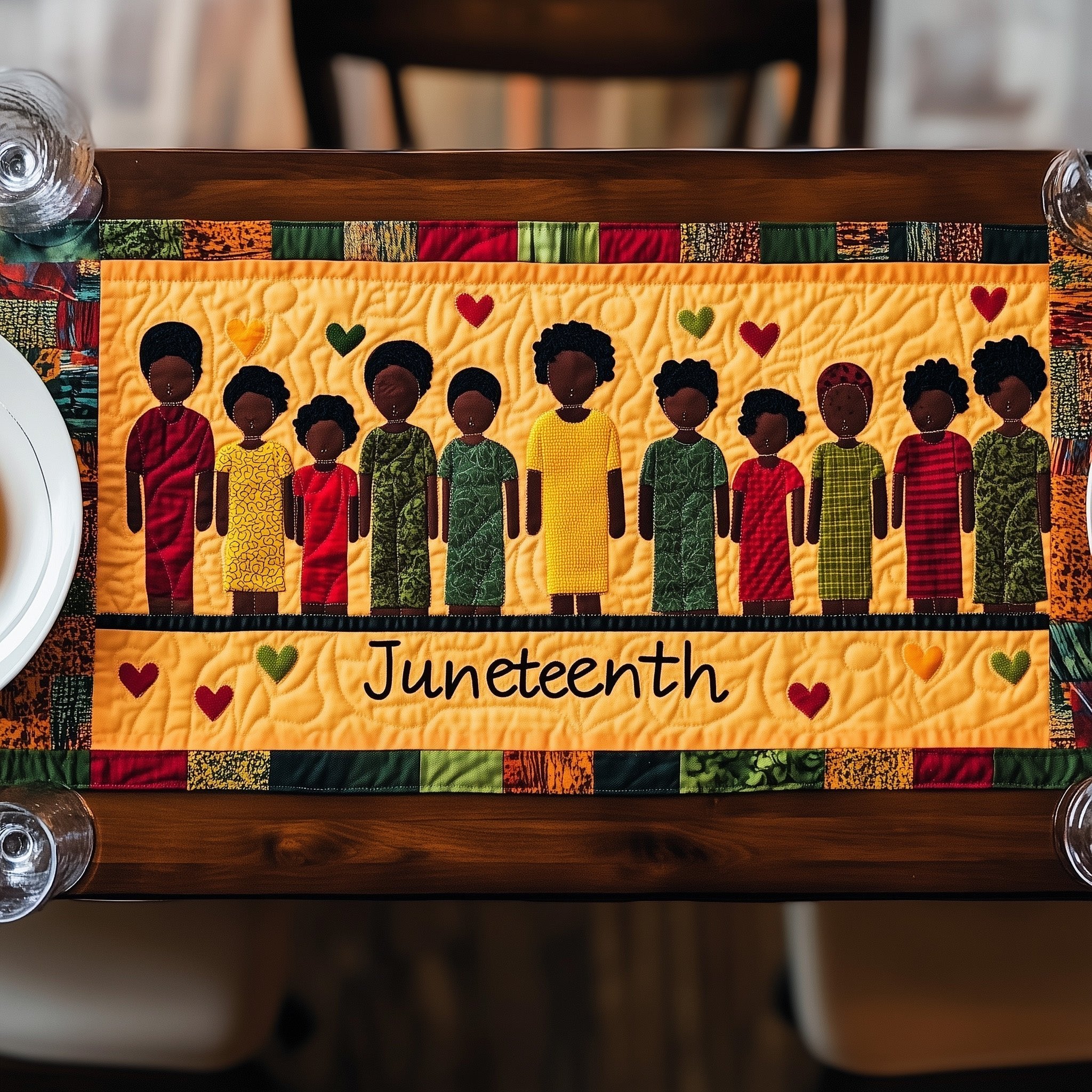Juneteenth Crowd with Small Hearts Table Runner