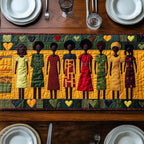 Women in Dresses on Green Border Table Runner
