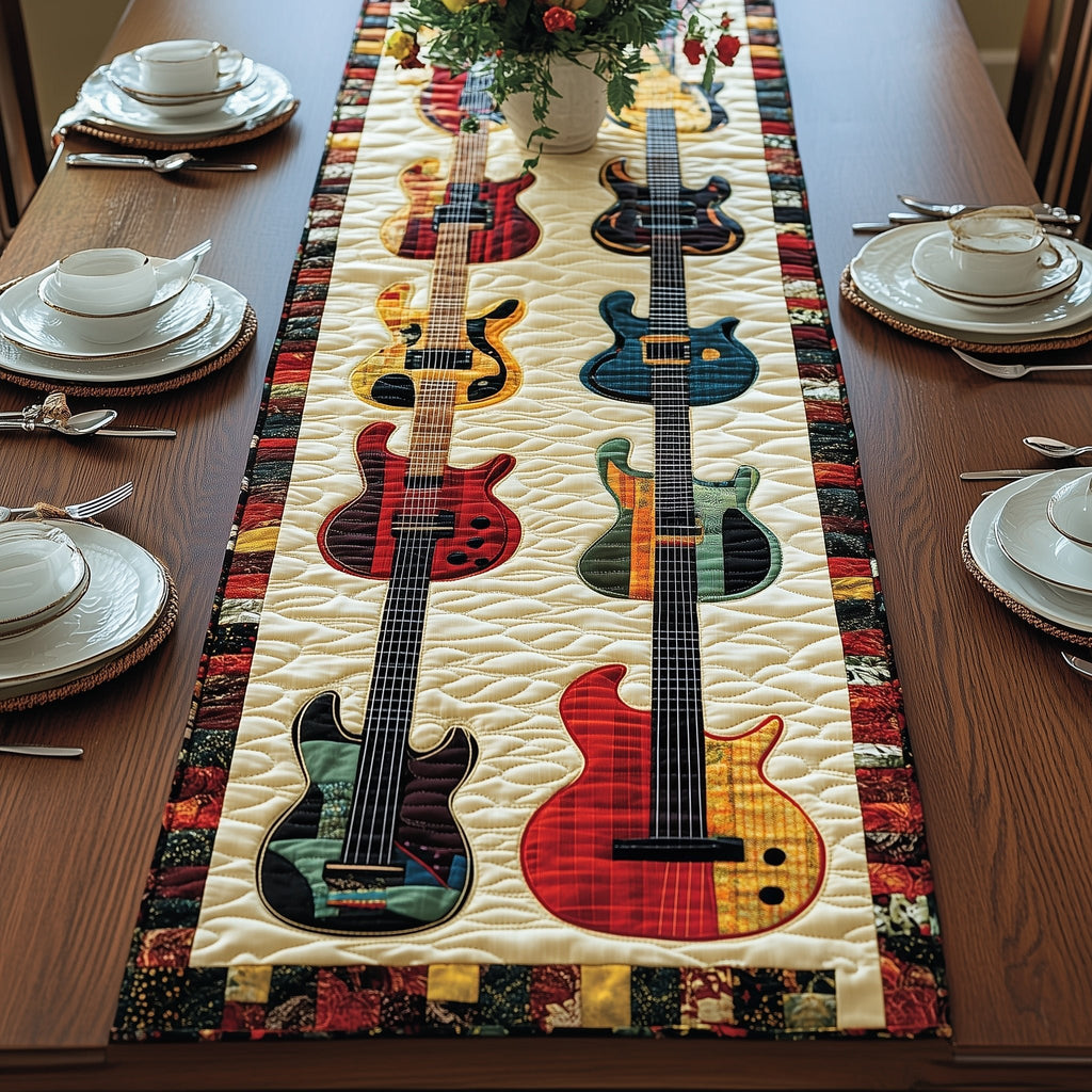 Three Guitars on Cream Center Table Runner