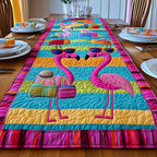 Flamingos with Sunglasses on Stripes Table Runner