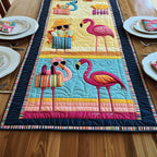 Flamingos on Striped Beach Panel Table Runner