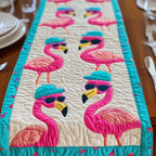 Flamingos in Sunglasses on Cream Table Runner