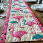Pink Flamingos with Teal Palms Table Runner