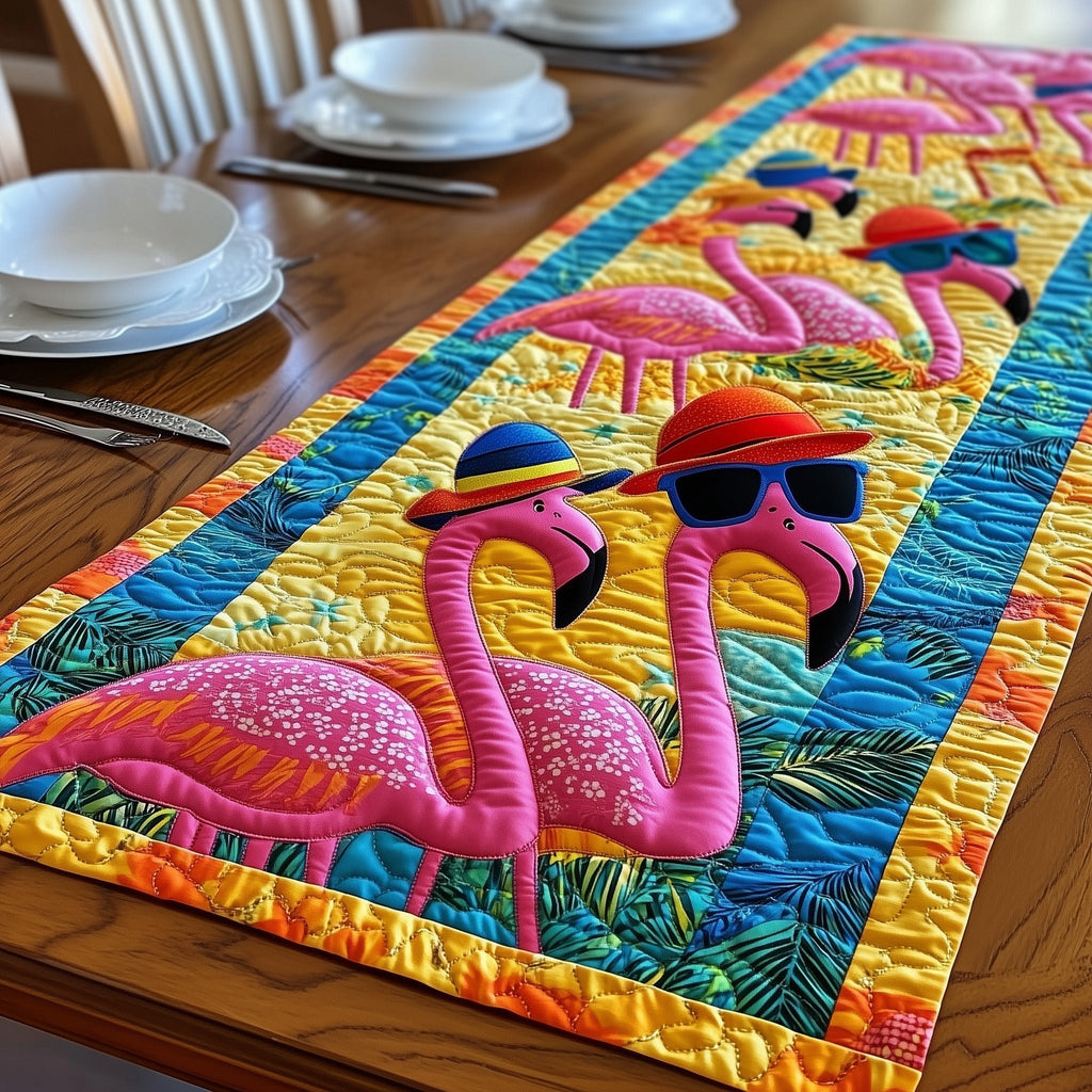 Flamingos in Hats and Shades Table Runner