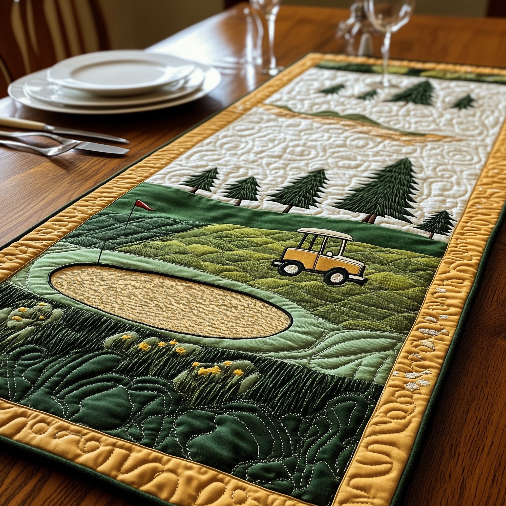 Golf Cart Beside Sand Bunker Table Runner