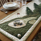 Golf Cart Near Flagged Green Table Runner