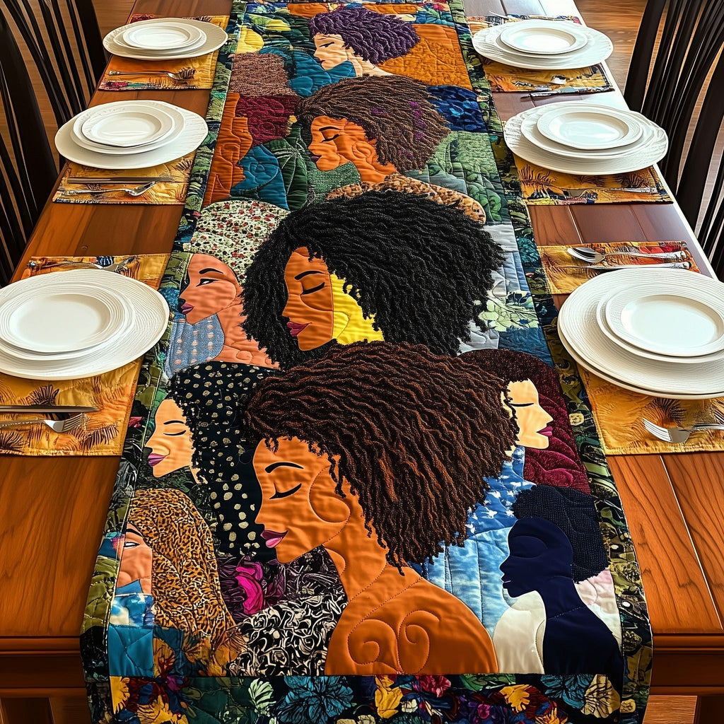 Women Portraits with Curly Hair Table Runner