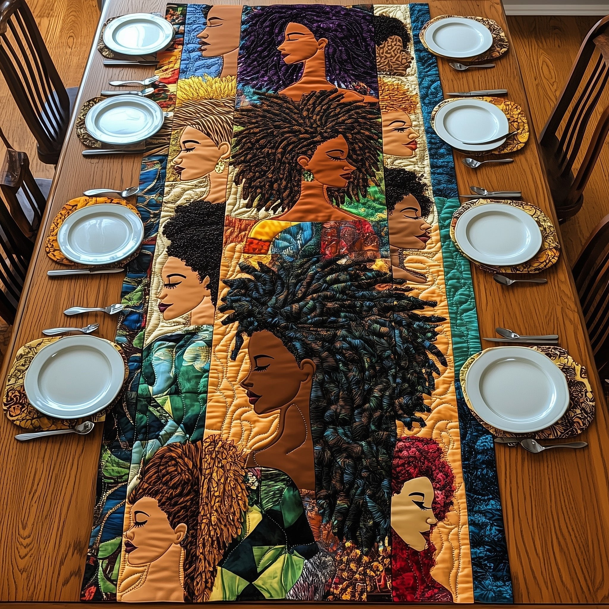 Women with Textured Natural Hair Table Runner