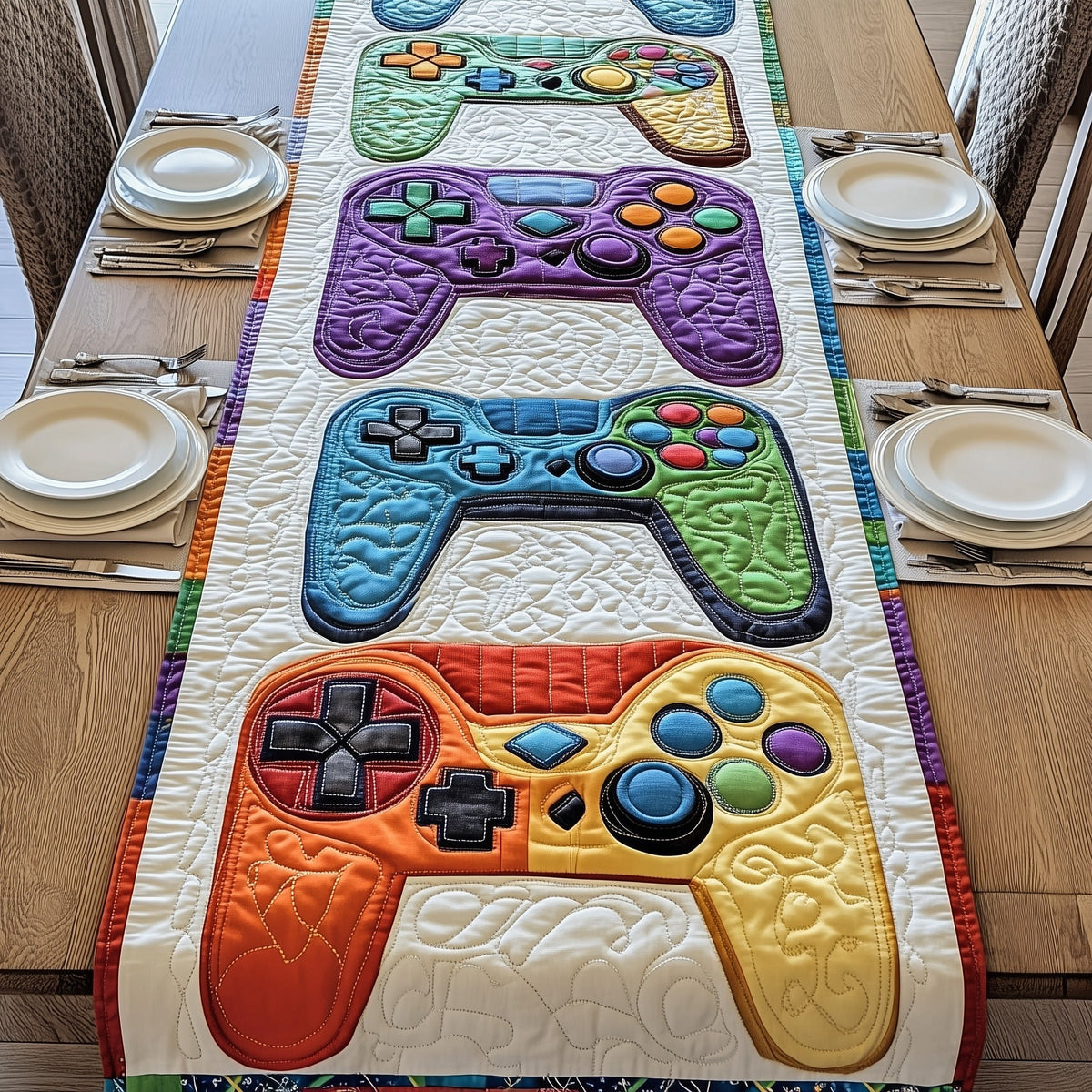 Purple Blue and Orange Controllers Table Runner