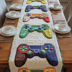 Green and Purple Game Controllers Table Runner