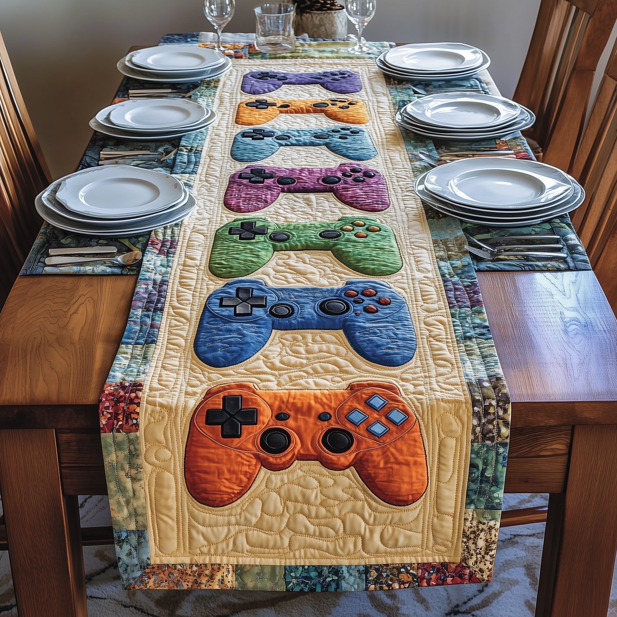 Pink Blue and Orange Controllers Table Runner