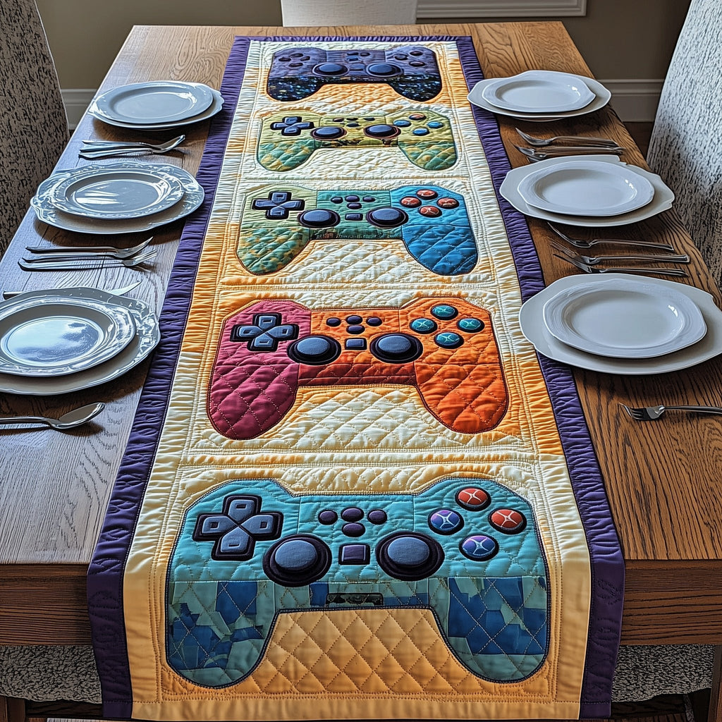 Teal and Orange Controllers on Blue Table Runner