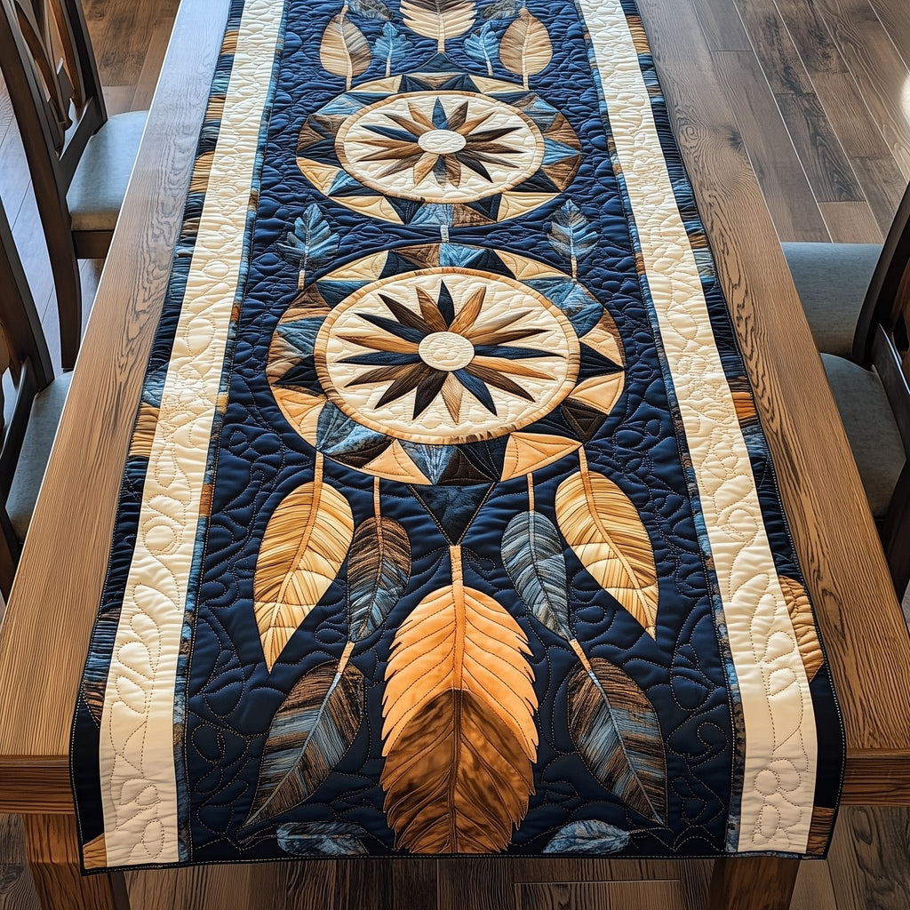 Compass Dreamcatcher with Tan Feathers Table Runner