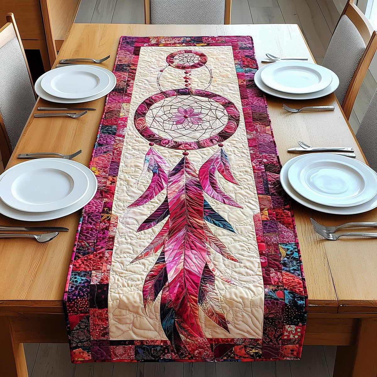 Pink Dreamcatcher on Magenta Border Table Runner
