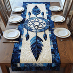Pale Blue Dreamcatcher with Two Feathers Table Runner