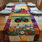 Tractor with Barn and Wildflowers Table Runner