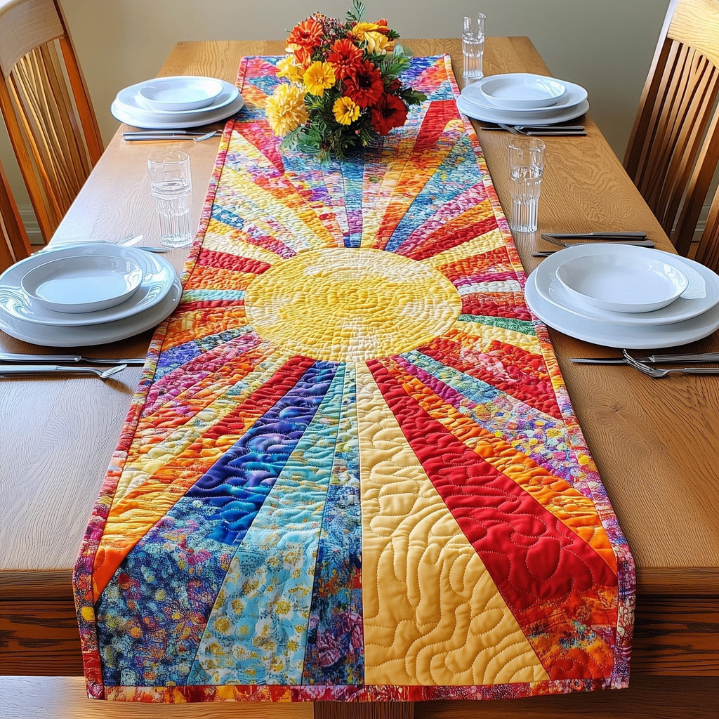 Golden Sun with Blue Ray Panels Table Runner
