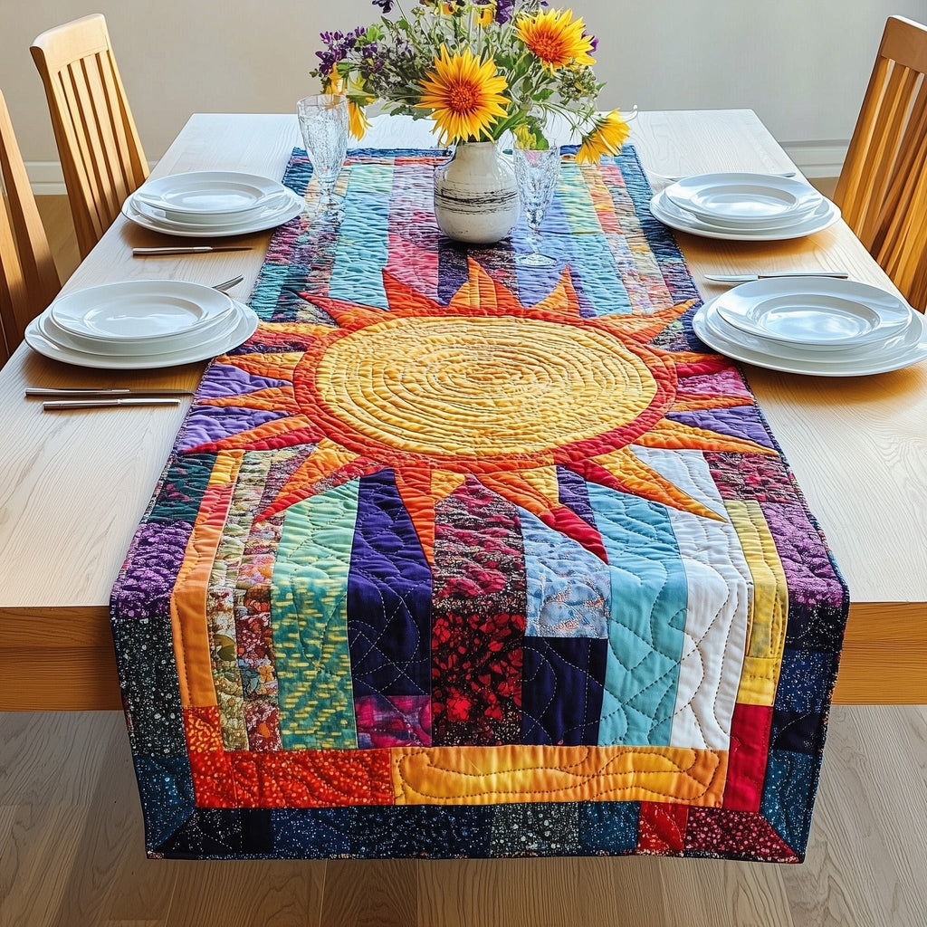 Sun Above Colorful Log Cabin Blocks Table Runner