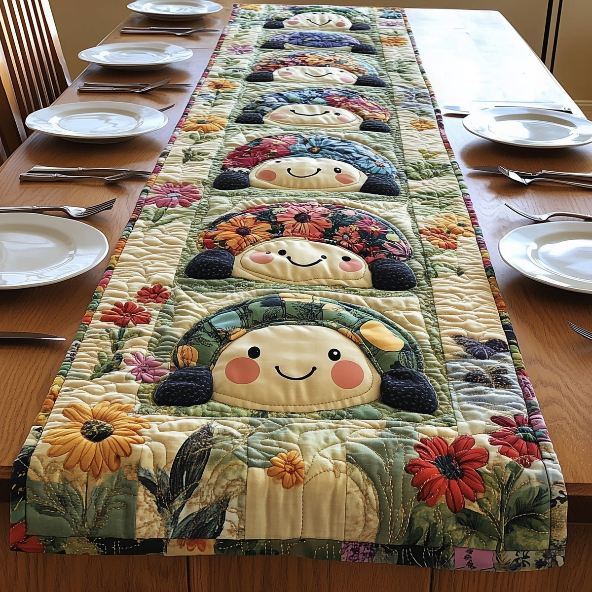 Botanical Turtles Table Runner