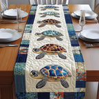 Blue and Teal Turtles on Cream Table Runner