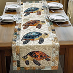 Three Turtles on Ivory Panel Table Runner
