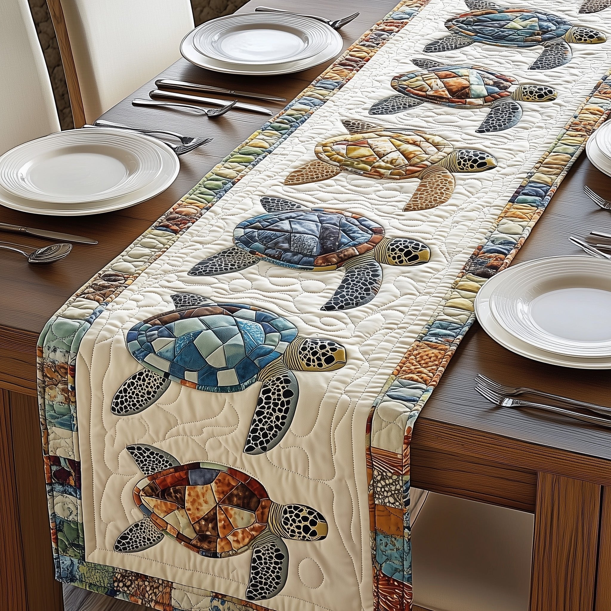 Speckled Turtles with Blue Trim Table Runner