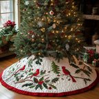 Cardinals on White with Red Trim Christmas Tree Skirt
