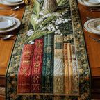 Books with White Bell Flowers Table Runner