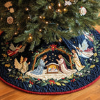 Nativity on Deep Navy with Angels Christmas Tree Skirt