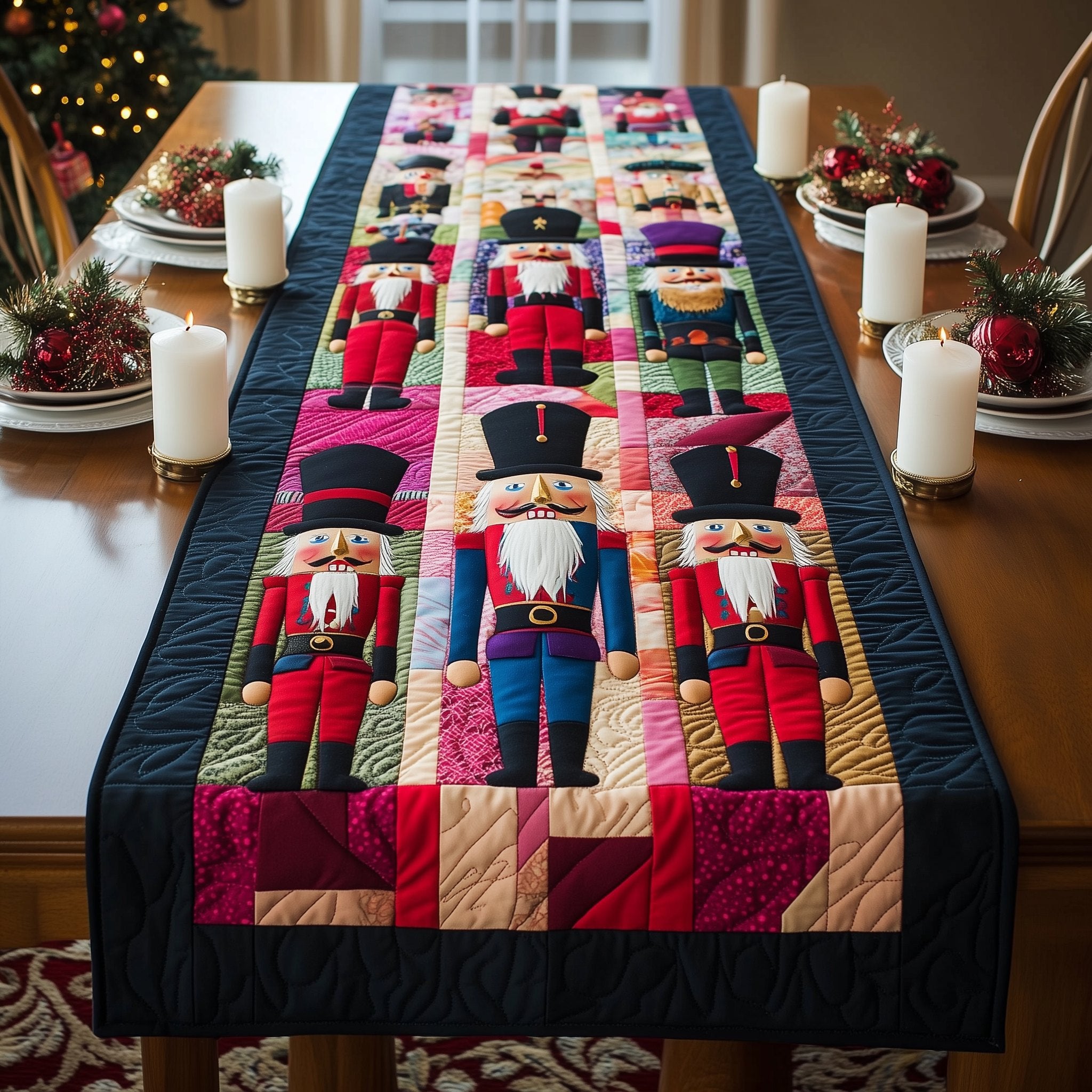 Nutcrackers in Red and Blue Coats Table Runner