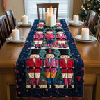 Nutcracker Trio on Pink Patchwork Table Runner