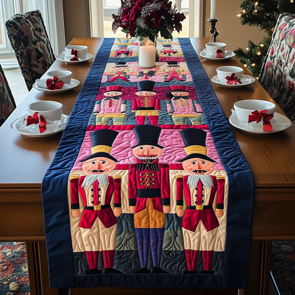 Nutcrackers in Pink and Blue Uniforms Table Runner