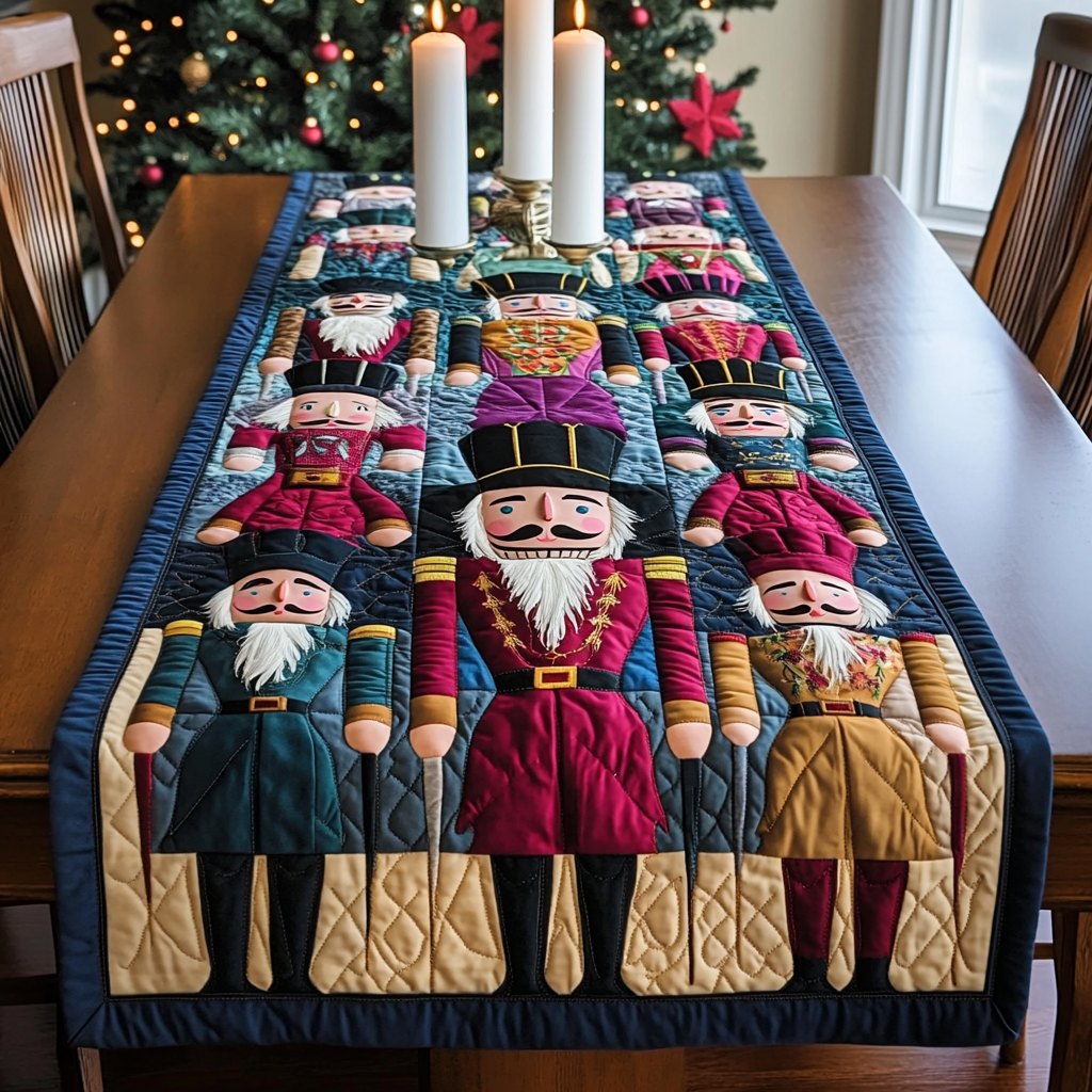 Bearded Nutcrackers on Cream Blocks Table Runner