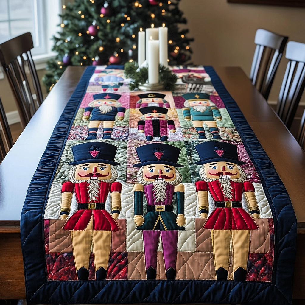 Nutcrackers with Teal and Red Coats Table Runner