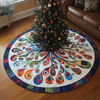 Rainbow Feather Rosette on White Christmas Tree Skirt