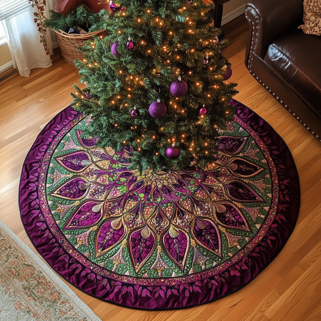 Purple and Magenta Feather Wheel Christmas Tree Skirt
