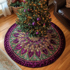 Purple and Magenta Feather Wheel Christmas Tree Skirt