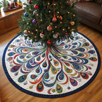 Red and Blue Feather Rosette Christmas Tree Skirt