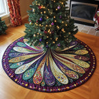 Jewel Feather Spread on Violet Christmas Tree Skirt