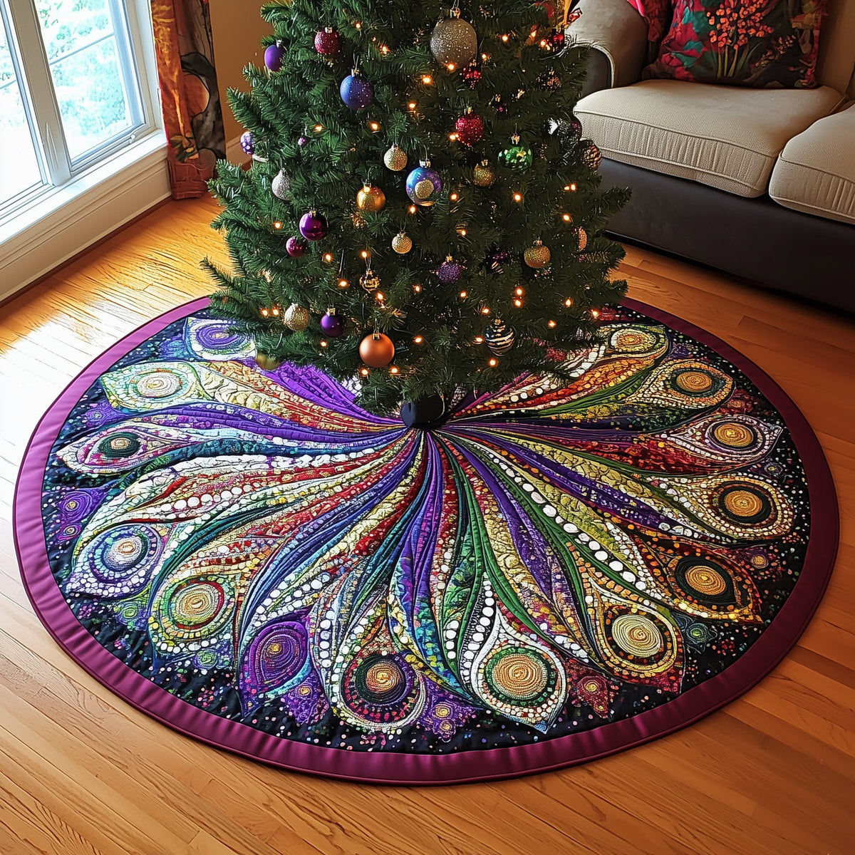 Bright Feather Rosette with Dark Border Christmas Tree Skirt