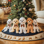 Apricot Poodles with Brown Bows Christmas Tree Skirt