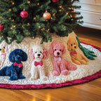 Blue and Pink Poodles with Bows Christmas Tree Skirt