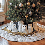 White Owls on the Golden Branch Christmas Tree Skirt