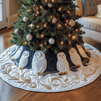 White Owls on Navy and Cream Christmas Tree Skirt