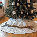 White Owl Family on the Branch Christmas Tree Skirt