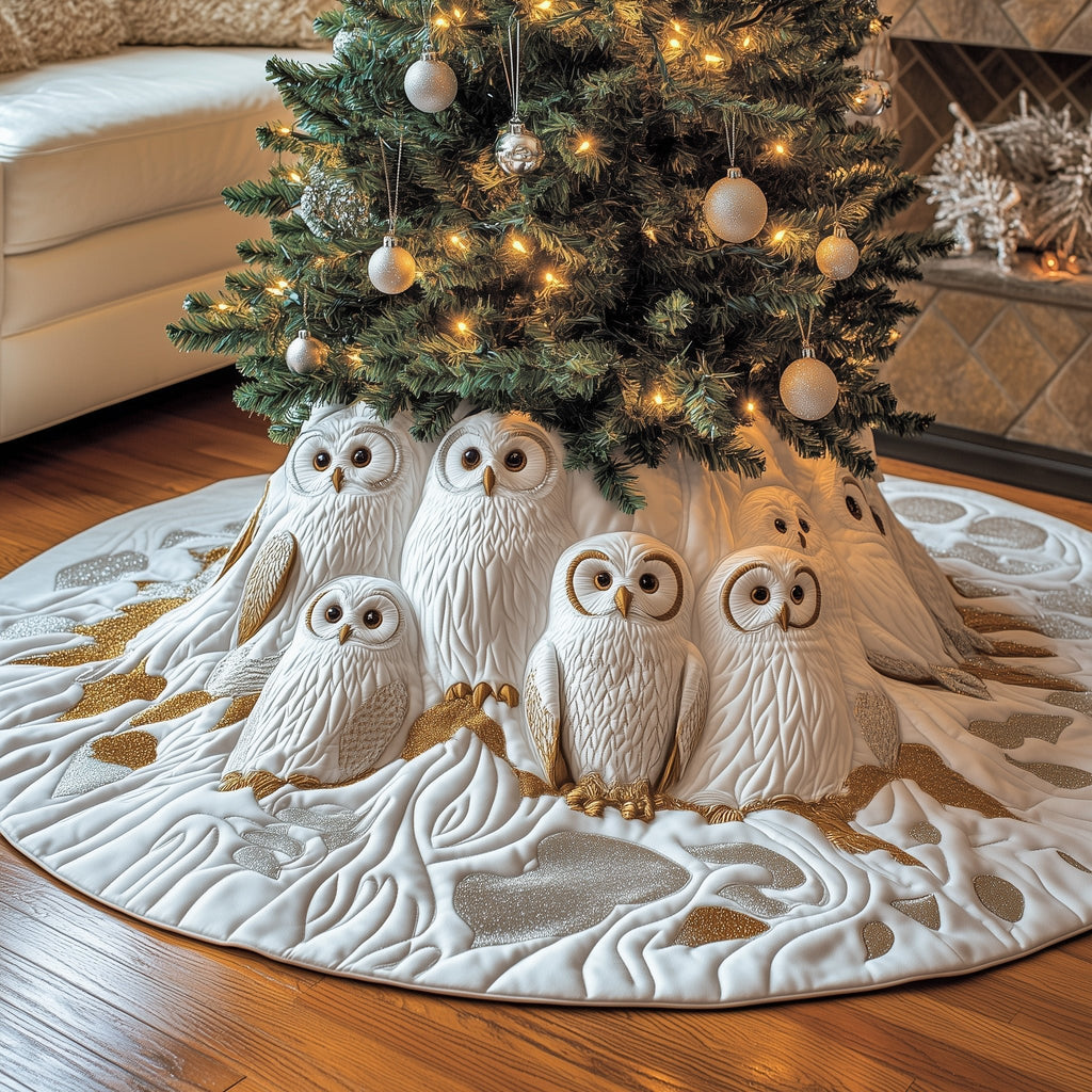 White Owls on the Golden Bough Christmas Tree Skirt