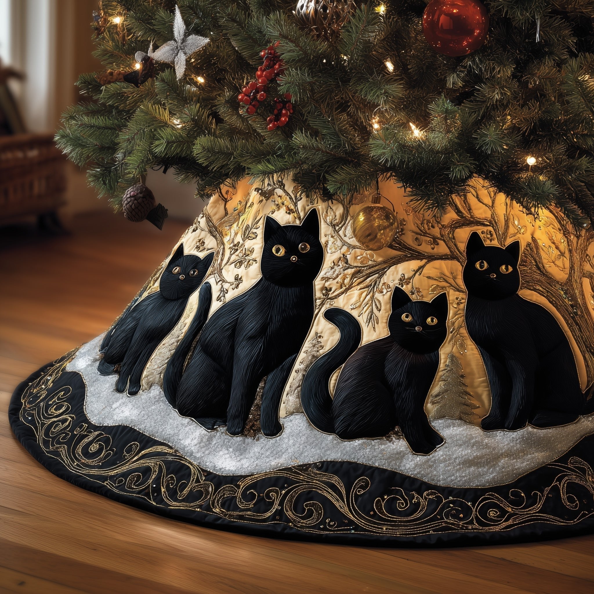 Black Furry Christmas Tree Skirt