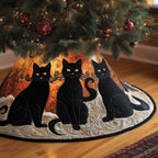Black Cat Silhouettes on Ivory Christmas Tree Skirt