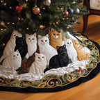 Cats on Gold Bordered Quilt Christmas Tree Skirt